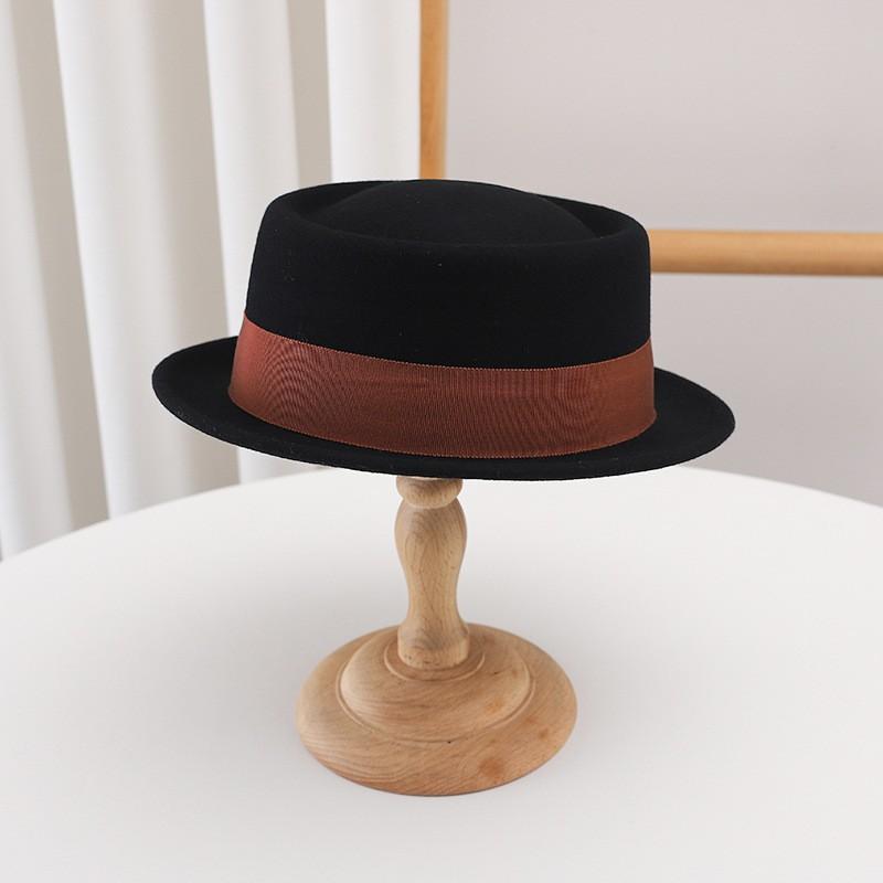 Womens Wool Felt Flat Top Wide Brim Hat Vintage Jazz Cap Winter Streetwear Accessory