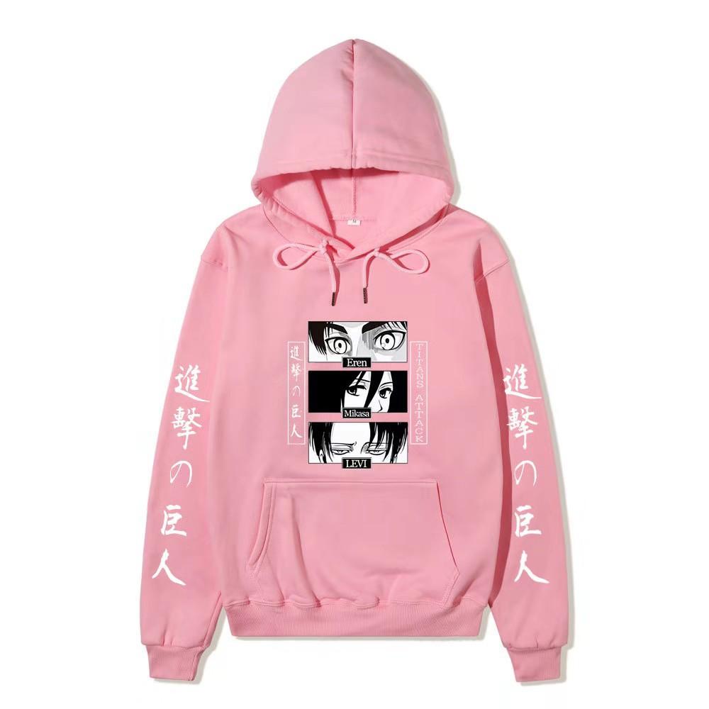 Unisex Attack on Titan Hoodie, Eren Mikasa Levi Anime Eyes Graphic Print Long Sleeve Pullover Hooded Sweatshirt Streetwear