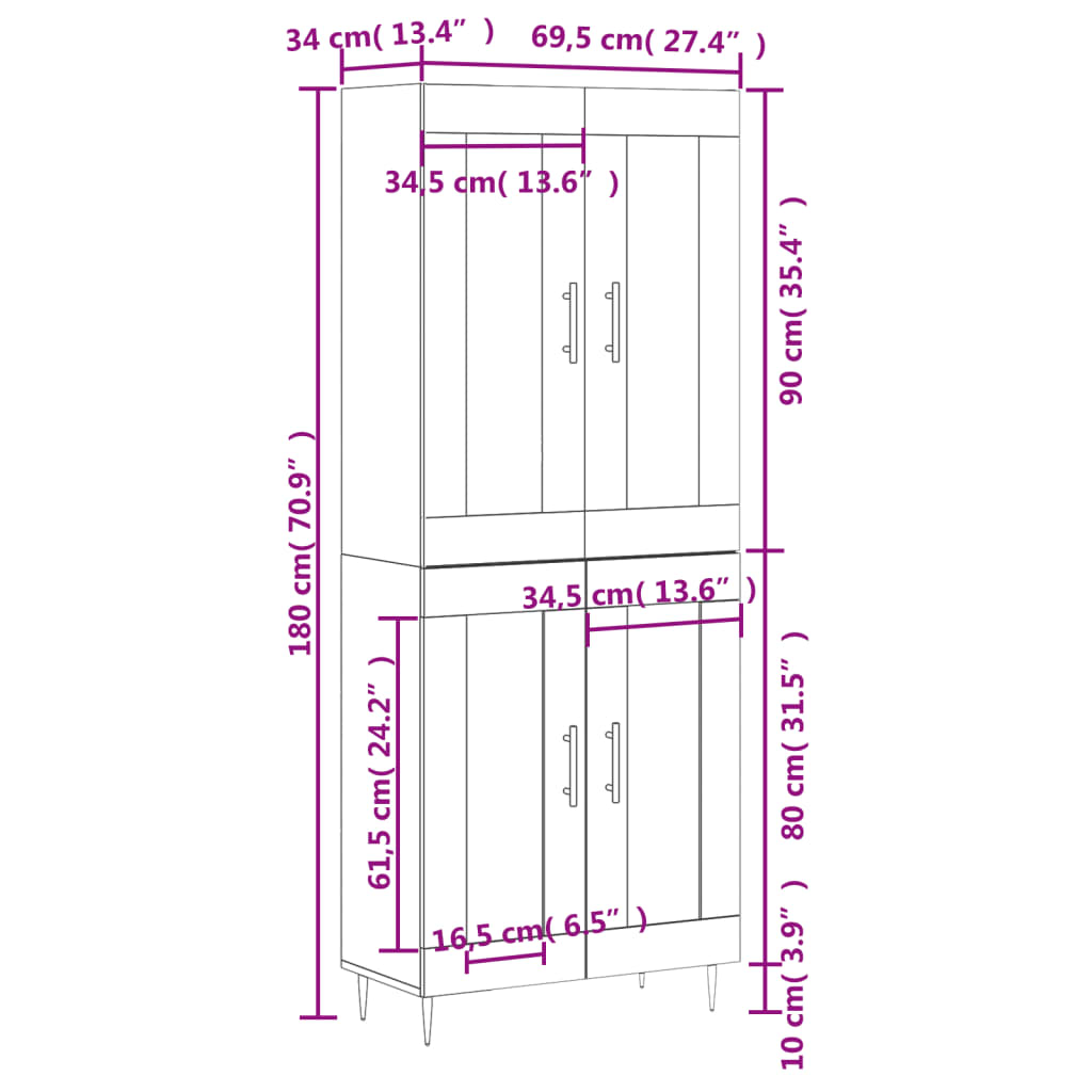 Highboard Grey Sonoma 69.5 x 34 x 180 cm Particleboard