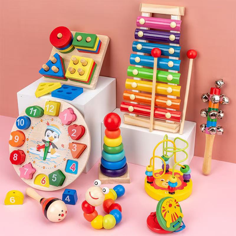 Early Education Educational Toys Children'S Small Round Beads Eight-Tone Piano Alarm Clock Children'S Playing Set Wooden Baby Montessori Infant