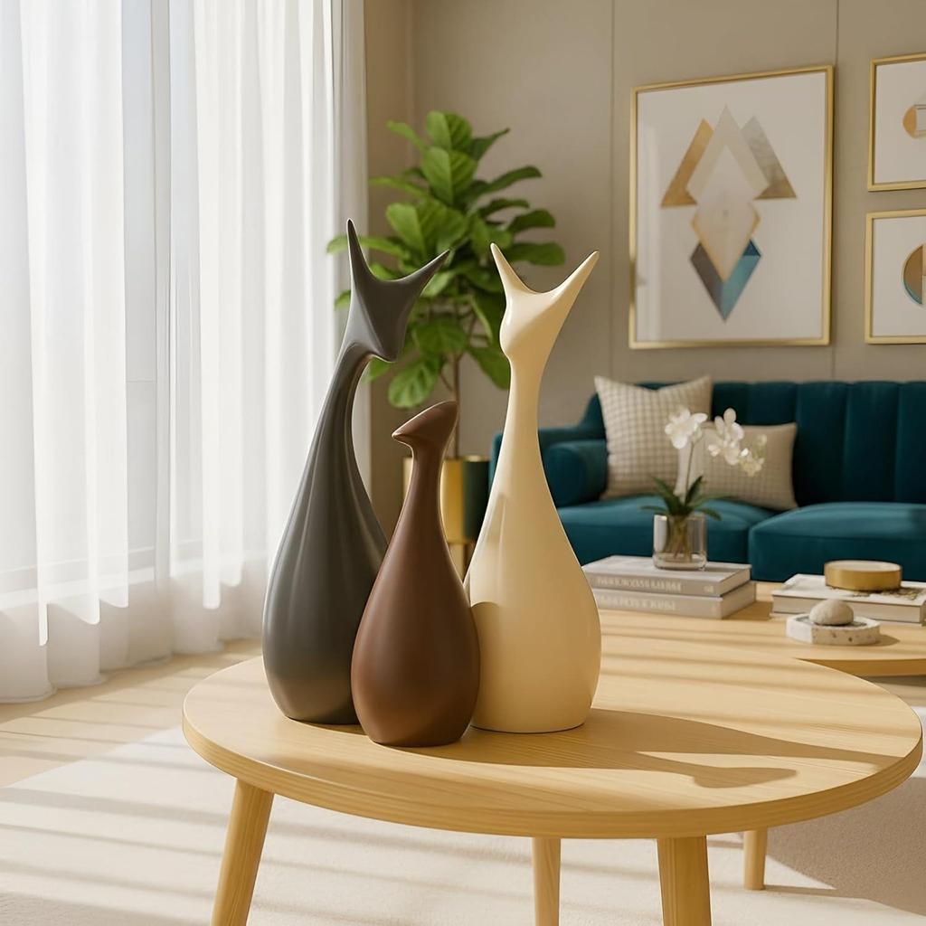 Home Decor Lucky Deer Family Matte Finish Ceramic Figures - (Set of 3, Matte Brown)