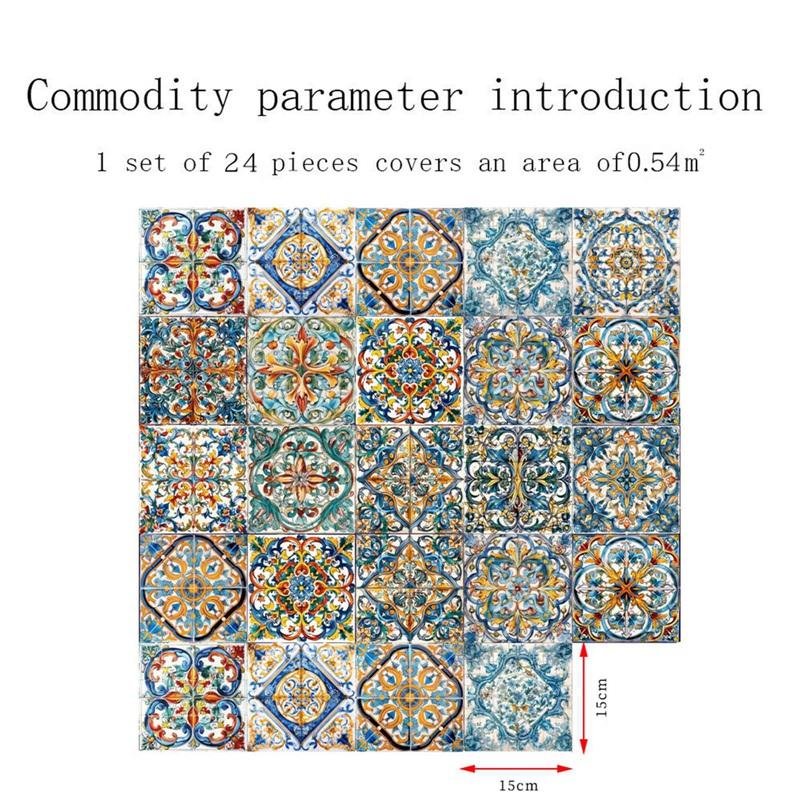 24pcs 6x6 Inch Mandala Decorative Tile Stickers Peel and Stick Adhesive Tile Patches for Home Decor Kitchen Backsplash Wall Art