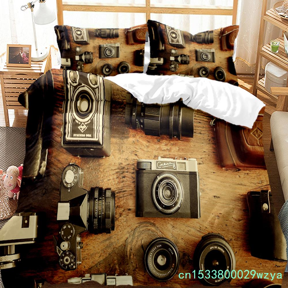 Vintage Camera Duvet Cover Fashion Comforter Bedding Set Soft Quilt Cover And Pillowcases For Teens Boy Single/Double/Queen/King