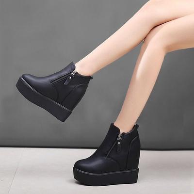 Autumn Winter Thick-soled Inner Heightening Ankle Boots Women Super High Heel Non-slip Double Side Zipper Boots C599
