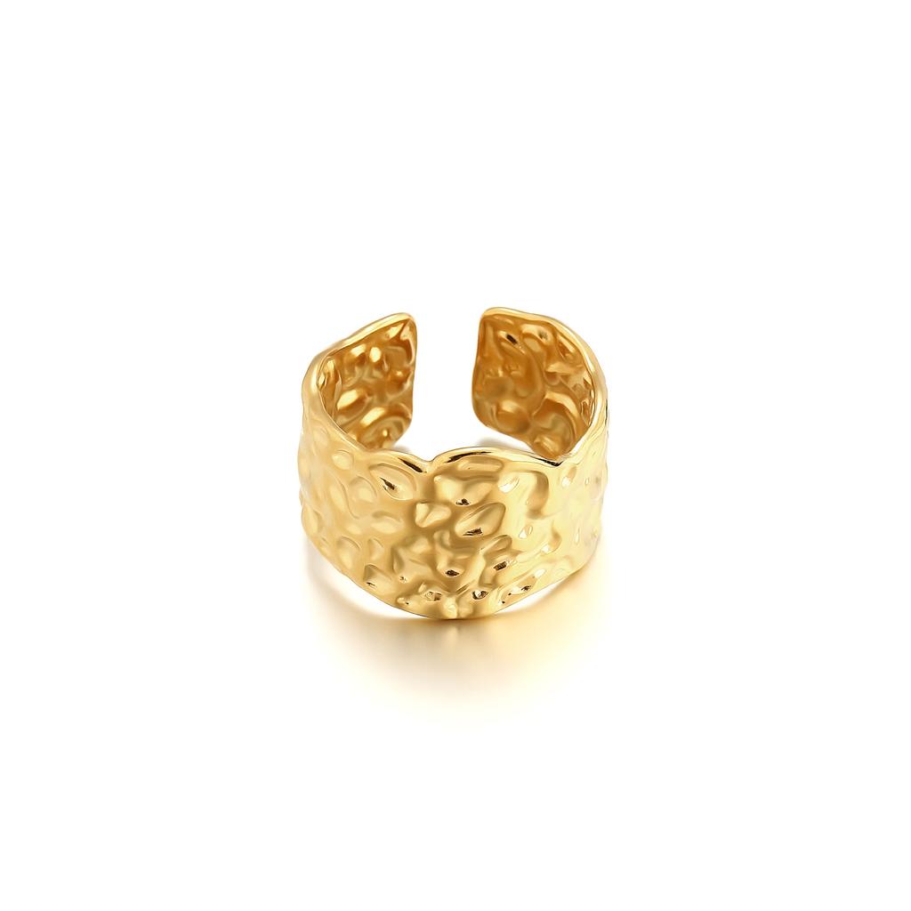 Personalized Ring, Stainless Steel Vacuum Plated 18K Gold Irregular Wide Face Opening Jewelry