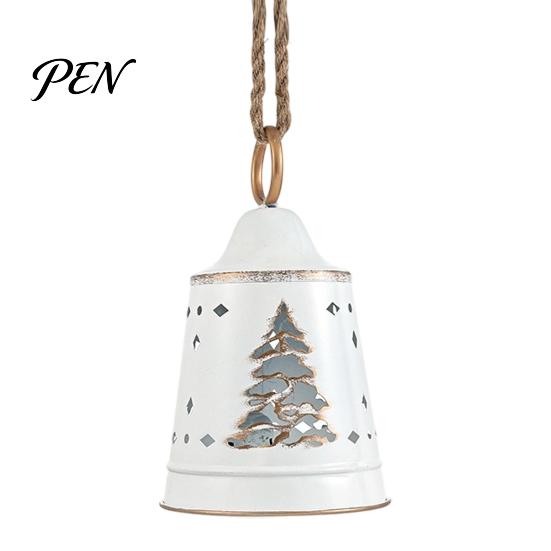 Vintage Holiday Decor Metal Bell Christmas Ornament, Large Iron Hanging with Ornaments Hollow Carved Tree Pattern for Door, Garland, Wreath,
