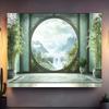 2D Oriental Bamboo and Misty Mountain Backdrop Photography Background Banner