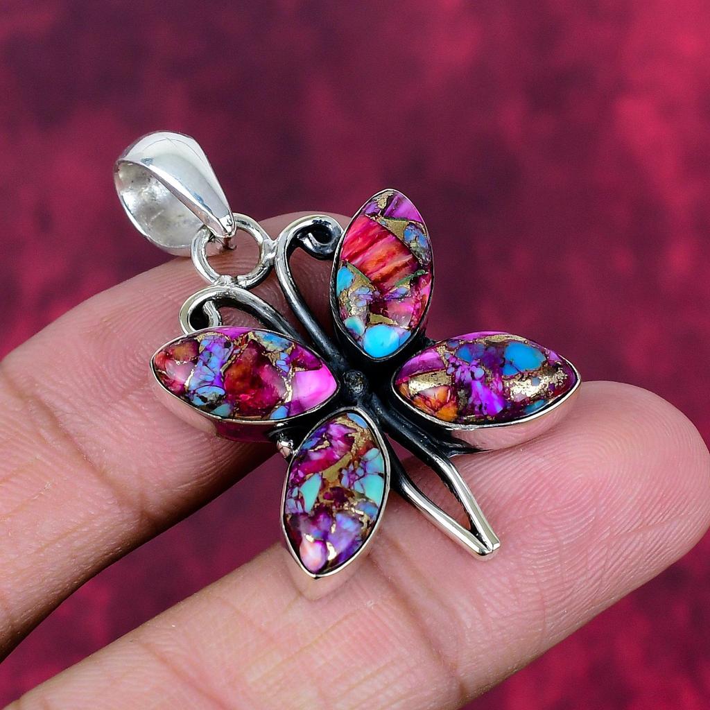 Pink Copper Turquoise Handmade Gemstone Pendant, 925 Solid Sterling Silver Pendant Antique Jewelry, For Engagement Gift
