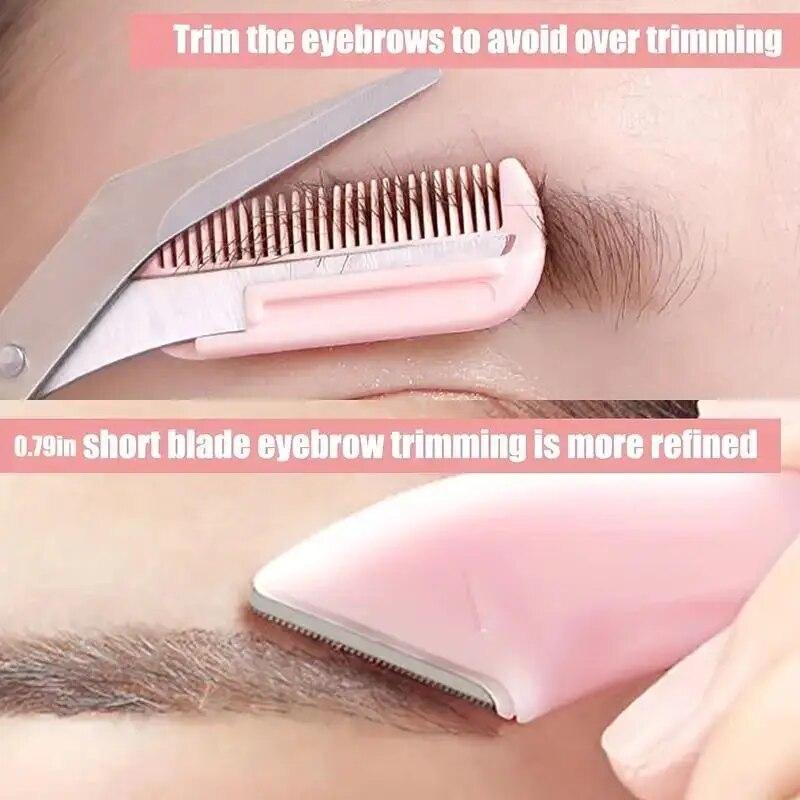 Eyebrow Trimmer Set with Comb Perfect for Men AndWomen Suitable for All Skin Types Curved Razor and Scissors for EasyHair Remova