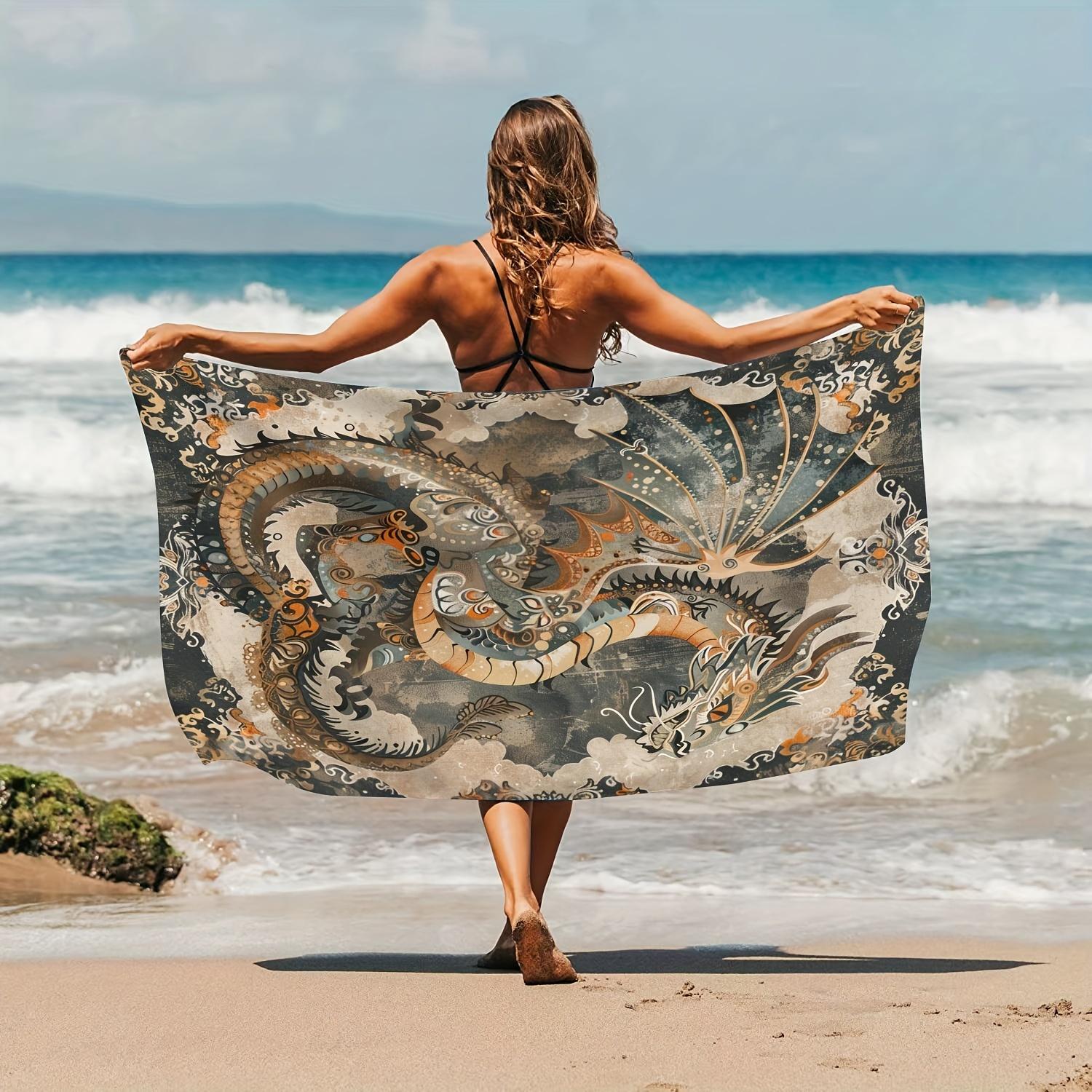 Ka Chen Muxi White Dragon Pattern Seaside Summer Microfiber Beach Towel Bath Towel Multipurpose Beach Towel For Yoga Swimming Pool