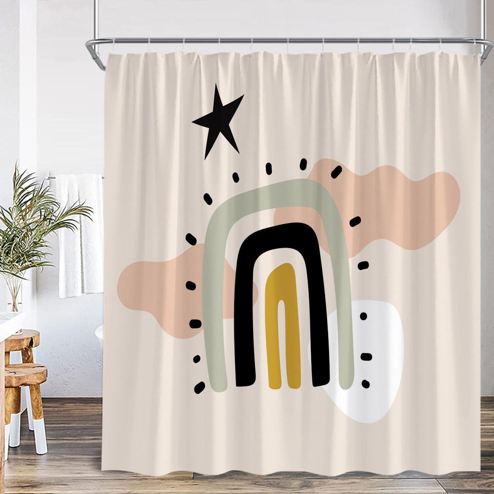 Abstract Geometric Shower Curtain Mid Century Flower Leaf Nordic Minimalist Bathroom Decor Modern Polyester Bathtub Curtain