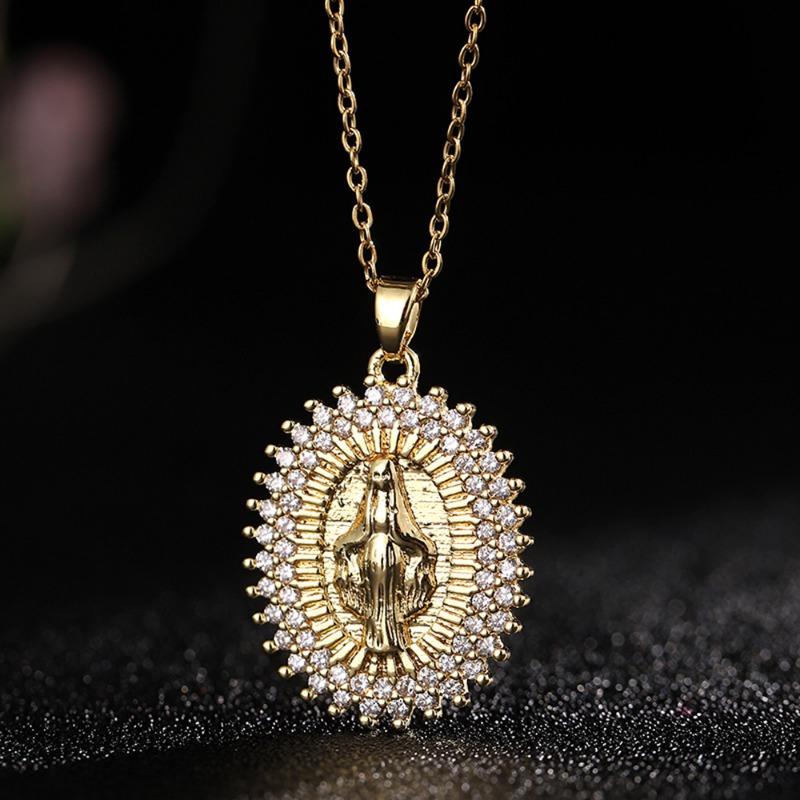 European and American Fashion Micro inlaid Color Zircon Pendant Women's Jewelry Virgin Mary Necklace