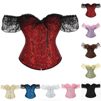 Women's Retro Lace Short Sleeve Shapewear Top Waist Cincher Shaper