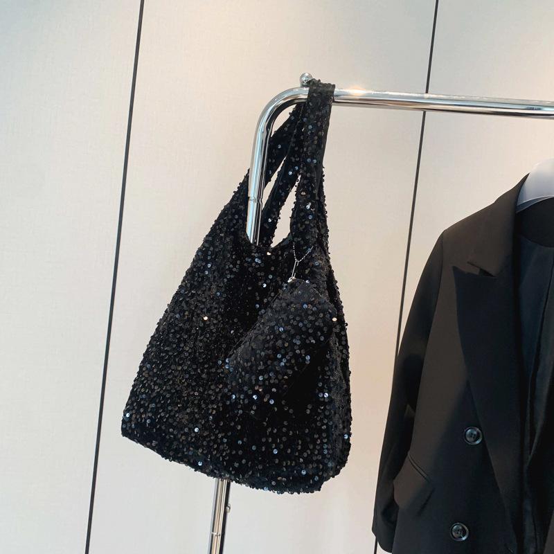 

Вместительная сумка для поездок на работу, женская новая популярная сумка на плечо, подмышку, универсальная, с высокой ценностью, блестящая сумка-тоут с пайетками чёрный