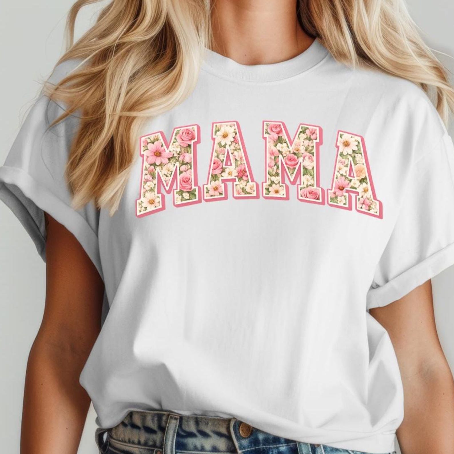 Comfort Colors Mama Floral T-Shirt, Cute Mom Shirt, Mother s Day Gift Shirt, Trendy Mama Tee, Aesthetic Mom T-Shirt, Flower Mama Shirt S