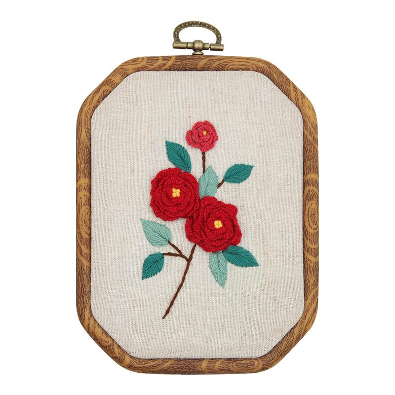 Octagonal Embroidery Hoop Kit-DIY Lu & Su Style Floral Patterns with European Designs Complete Needlework Set for Beginners