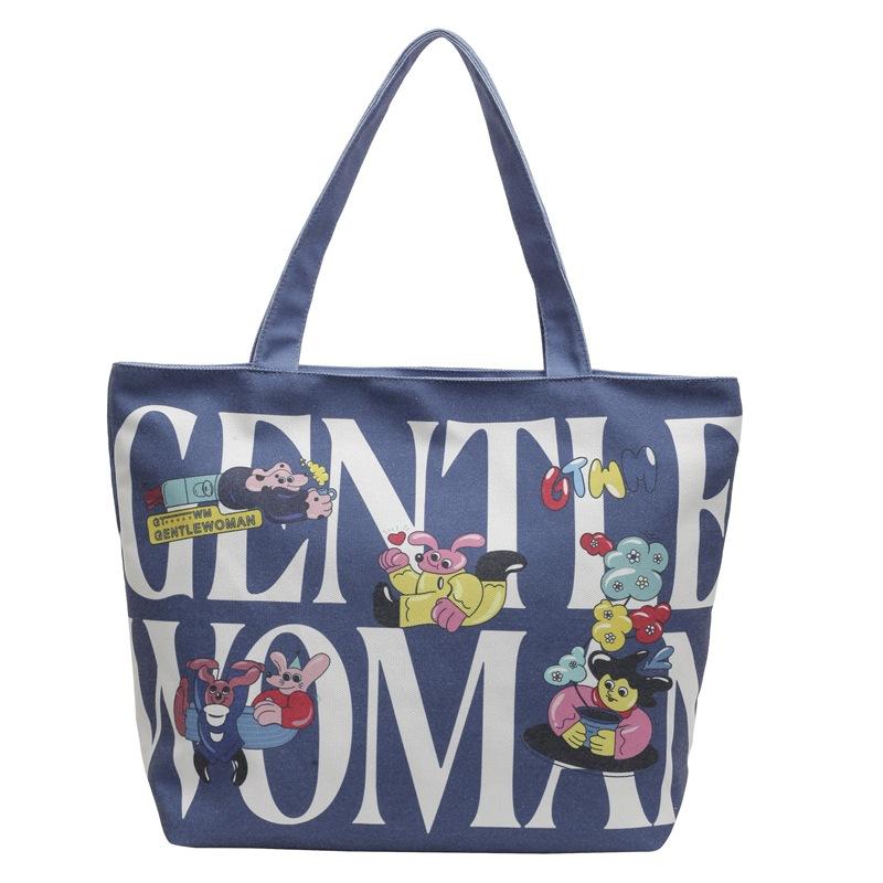 Fashion Korean version handbag casual commuter shoulder bag women's big bag ins new women's alphabet canvas tote bag