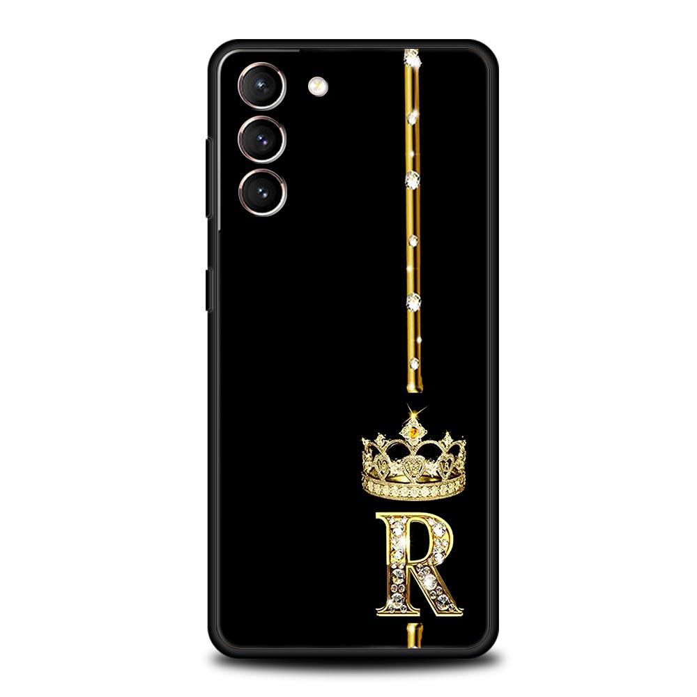 Diamantkrone Buchstaben Buchstaben Handyhülle Für Samsung Galaxy S24 S23 Ultra S22 S21 S20 FE 5G S10 S10E S9 Plus S8 Weiche Schwarze Hülle