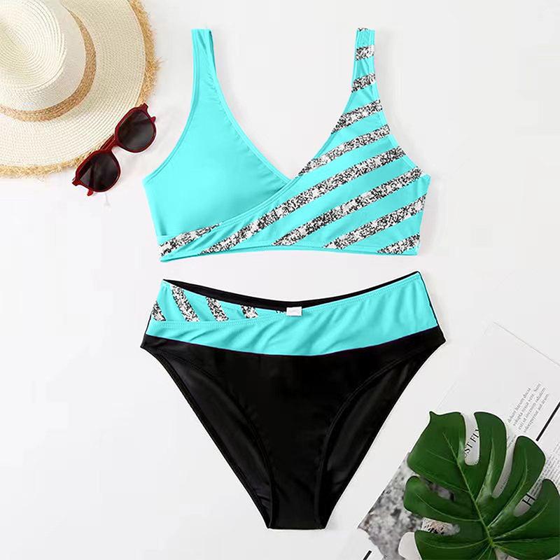 

Rhinestone Sexy Bikini Set Women Two Piece Swimsuit Push up Padded Bathing Suit Sparkly Shiny Beachwear Summer Vacation Clubwear M небесно-голубой