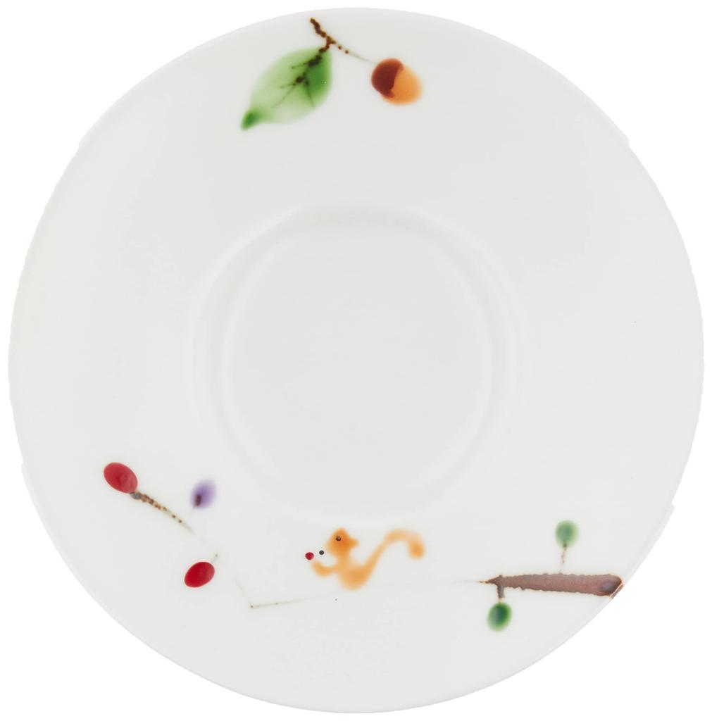 Hamato Arita Ware Ichimine Kiln Coffee Cup and Saucer, 200ml, Squirrel Design, White, 401930