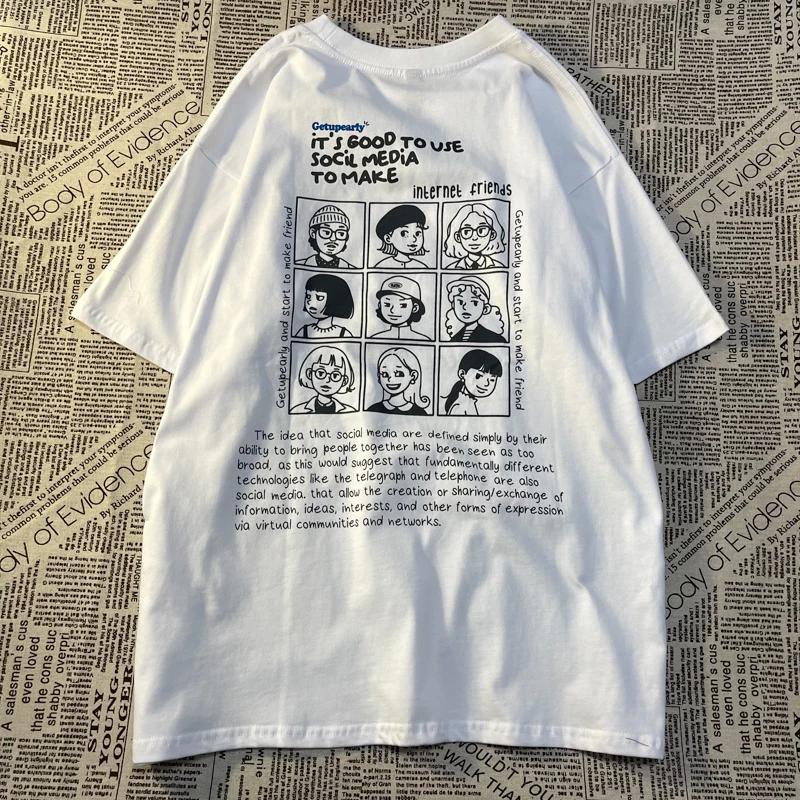 Originální tričko setkání síťařů americký retro styl pánské dámské potisk kulatý výstřih volné nadměrné krátký rukáv bavlněné tričko