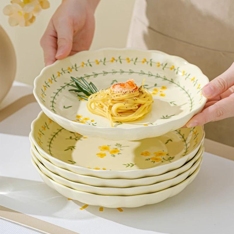 Yellow Ceramic Dinner Plate New Model Exquisite Ceramic Salad Plates High-quality Porcelain Pasta Steak Plate Kitchen Accessory