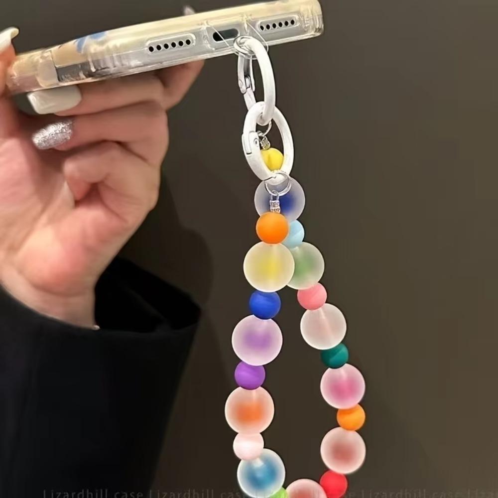 Frosted Skin-like Beaded Keychain Pendant Anti-lost Phone Charms  For Women Girls