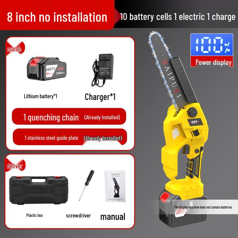 6" & 8" Brushless Lithium Battery Electric Chainsaw, High Power Handheld, Rechargeable, One-Handed Mini Felling Saw for Household Use