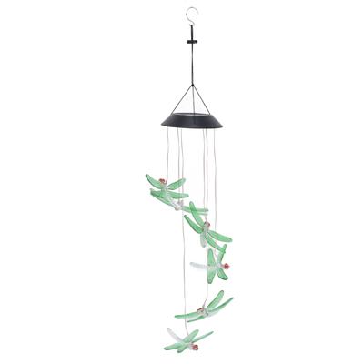 Solar Wind Chimes Photosensitive Design Waterproof Automatic Operation Green Dragonfly Shape Color