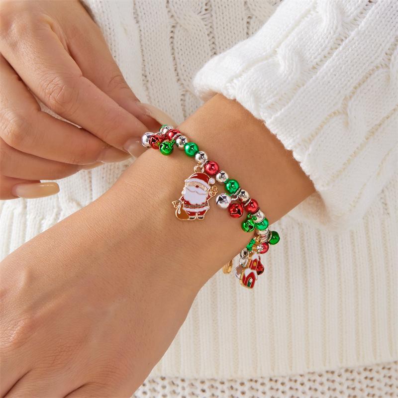 Fashion Christmas Beaded Bracelet for Women Xmas Tree Snowflake Santa Claus Snowman Bell Peal Bracelets Holiday Party Jewelry