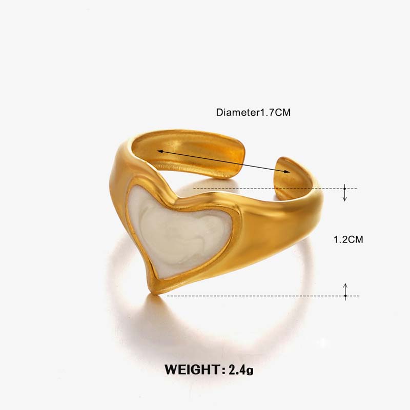 Stainless Steel Gold Color Heart Open Rings For Women Vintage Black Drip Oil Adjustable Couple Ring Jewelry Valentine's Day Gift