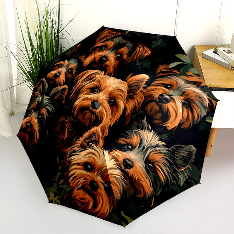 Yorkshire Terrier Pattern, Automatic Folding Umbrella, Portable and Foldable Design, 8 Ribs, a Christmas or Birthday Gift.
