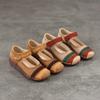 Johnature Retro Round Toe Genuine Leather Women's Shoes Cowhide Soft Sole Mixed Colors Wedge Heel Shoes
