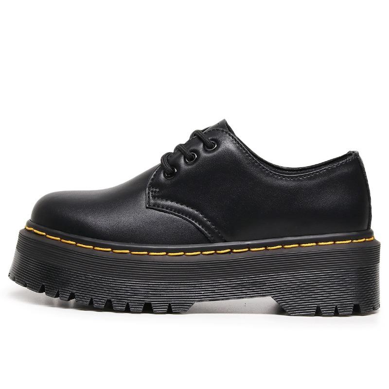 New thick-soled hole small leather shoes women's low-top, genuine leather soft leather round head casual student muffin bottom