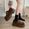 Fashion Autumn New Coarse Heel Shoes for Women Round Head Deep Mouth Metal Buckle Soft Sole Anti-slip Wear-resistant Low-top Shoes