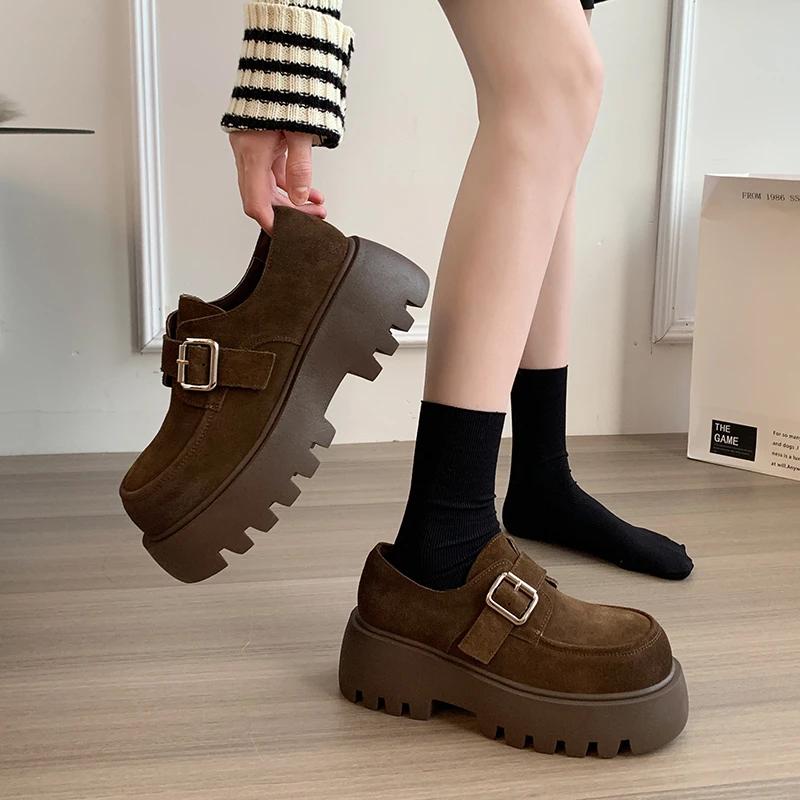 Fashion Autumn New Coarse Heel Shoes for Women Round Head Deep Mouth Metal Buckle Soft Sole Anti-slip Wear-resistant Low-top Shoes