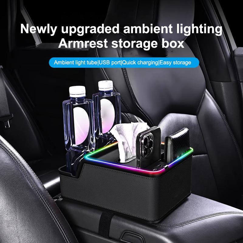 1Pc Universal Car Armrest Organizer With 2 Cup Holders & Tissue Box - Back Seat Storage Box For Suv/Sedan Interior Accessories