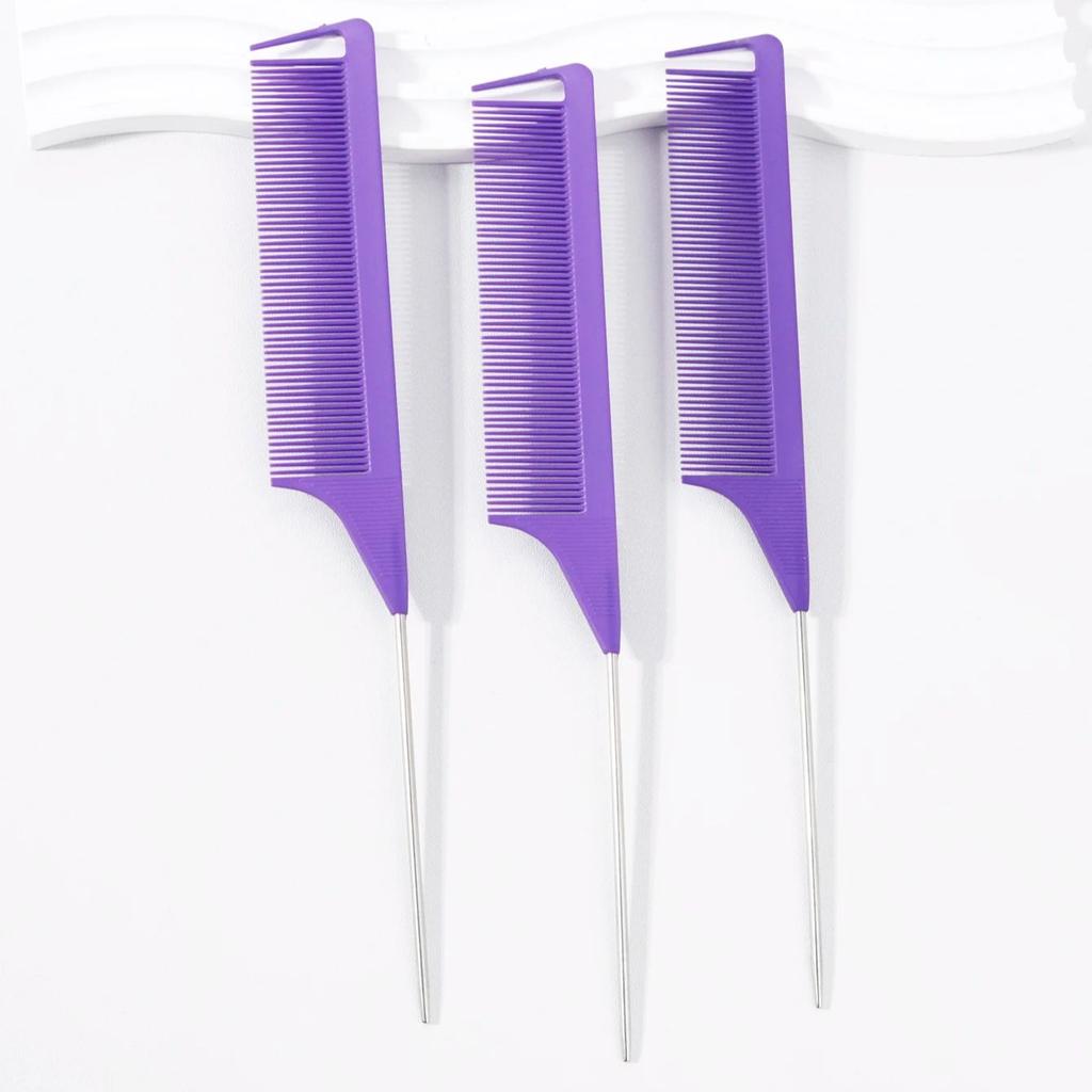 3pcs Rat Tail Hair Comb Set, Plastic Brushes and Metal Handle Combs, Braiding and Distribution Tool,Special for Real Hair Wigs