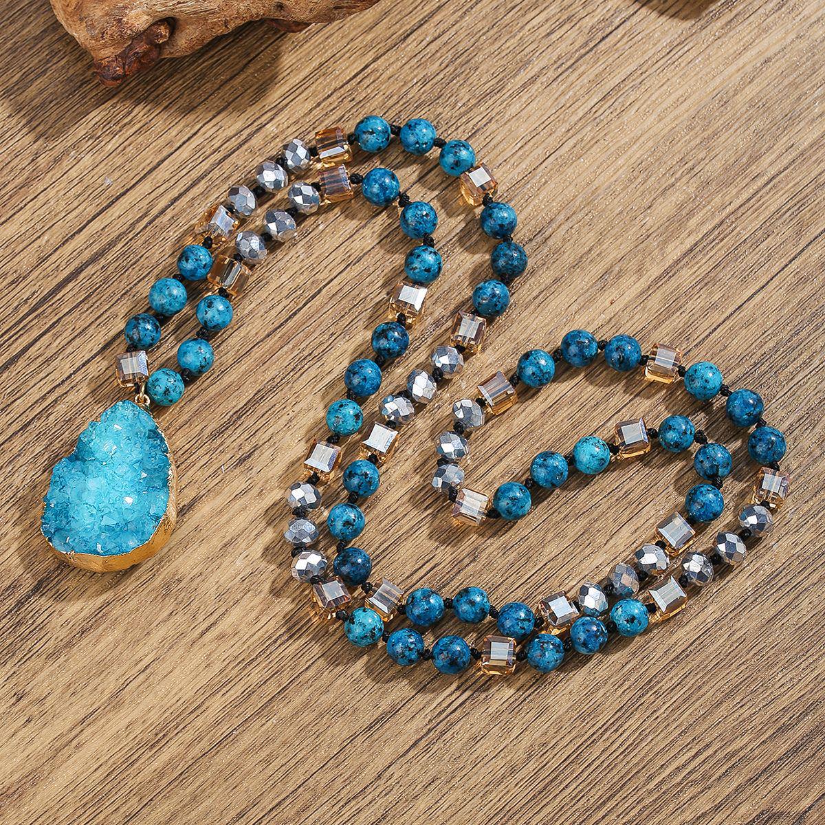 

Богемское ожерелье-подвеска из натурального кристалла с полудрагоценными камнями