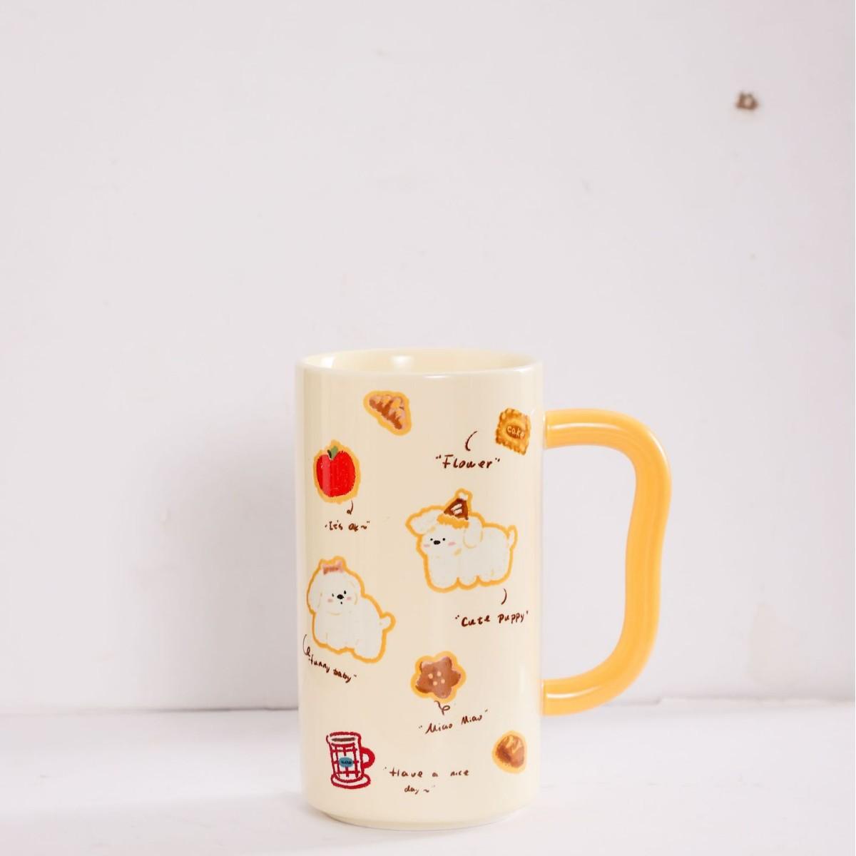 

Милая кружка для воды с щенком Мэнмэн, керамическая кружка, парная кружка для воды, для мальчиков и девочек, для офиса, для дома, для молока, для утра 410ml коричневый