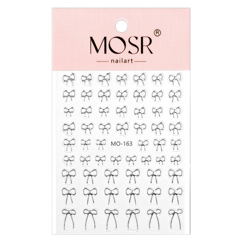 3D Bowknot Nail Stickers: Black, White & Silver Self-Adhesive Decals