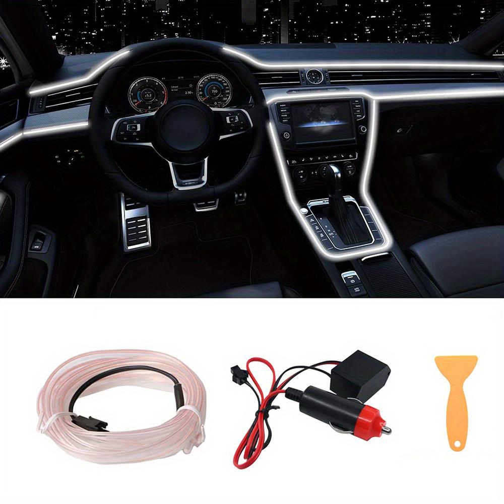 Cold Light EL Wire Interior Car LED Strip Lights, 197 Inch Neon Glowing El Wire Lights Ambient Lighting Kits for Car Decorations