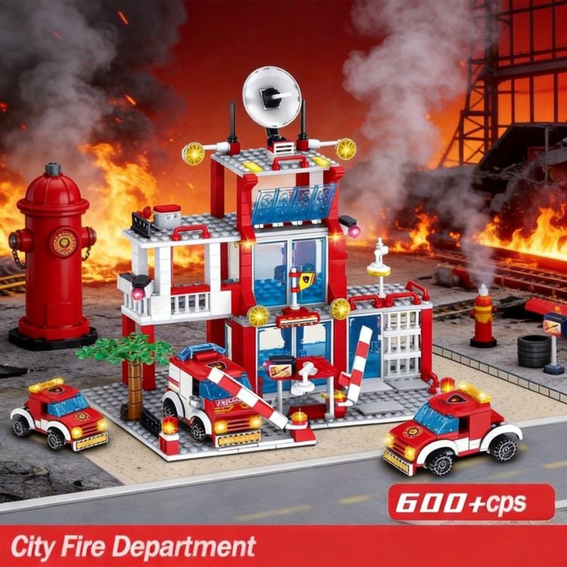 Urban Architecture Building Blocks Police Station Fire Station Fire Truck Building Blocks Toy Christmas Holiday Gift