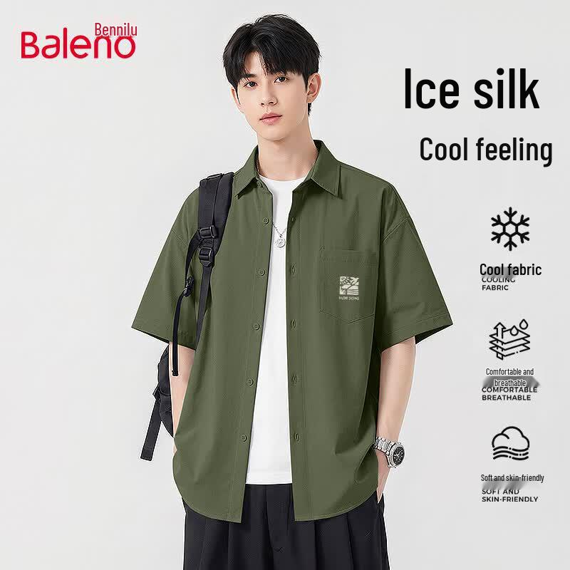 Baleno Men's Washed Short Sleeve Lapel Shirt