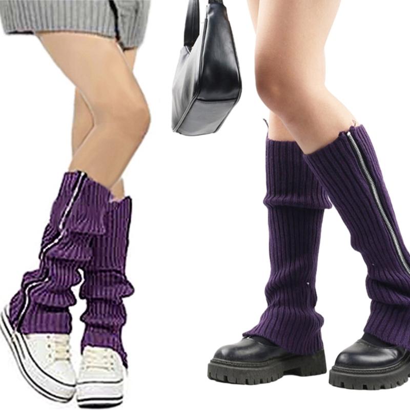 Damen Mädchen Harajuku Beinstulpen Süße Lolitas Gerippte Strick Stiefelsocken 90er Jahre Einfarbige Gestreifte Gothic Häkel Beinstulpen