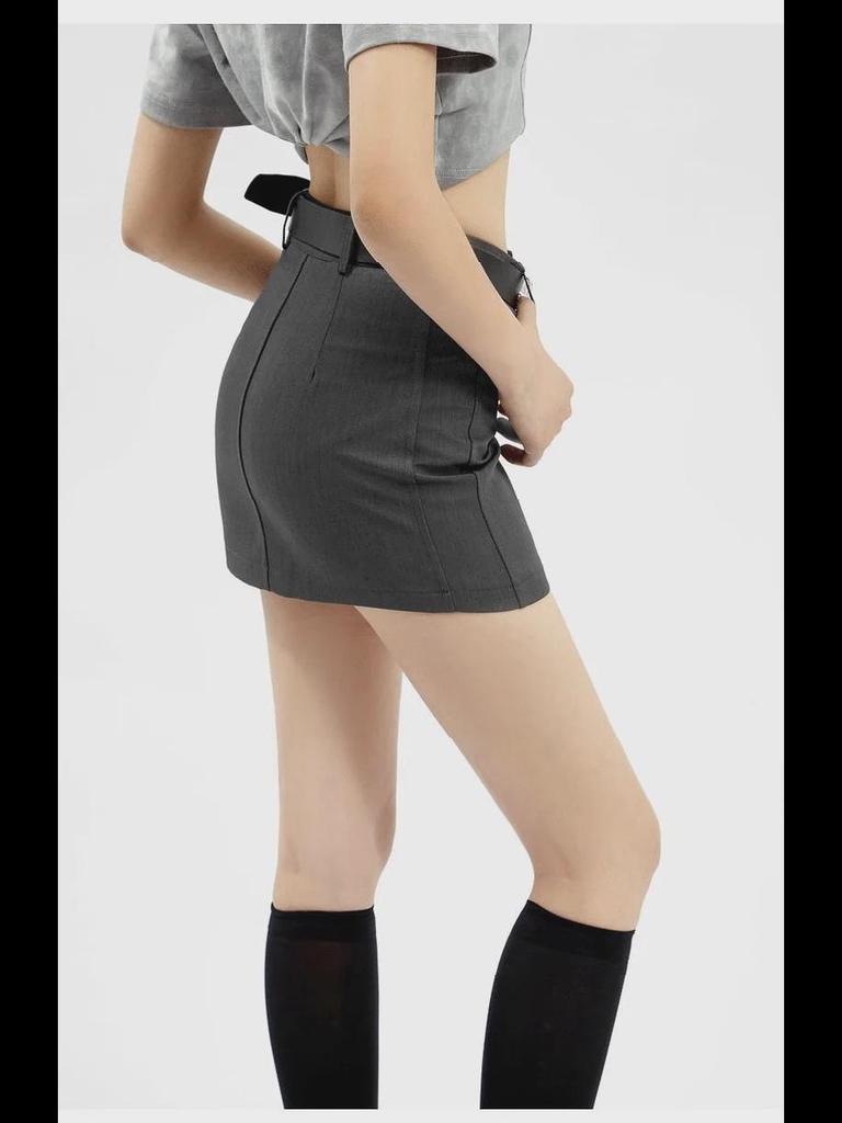 American Retro Gray High-Waist A-Line Skirt for Women - Spring 2024 Slim Fit