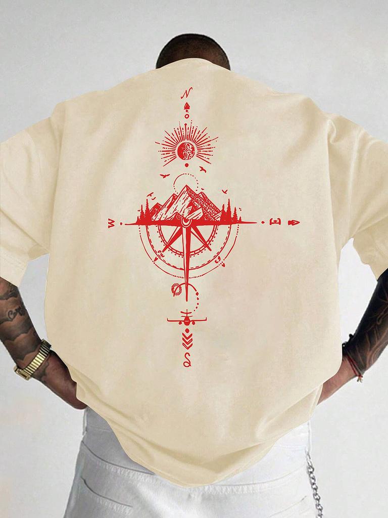 Golden Compass Rose Mountain Print 100 Cotton Men Woment Tshirt Summer Autumn Daily Sports Casual Loose Street Short Sleeve