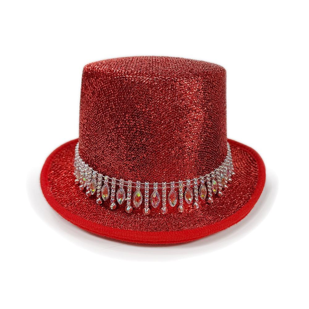 

2026 Crystal Jazz Hat Rhinestone Edge Unisex Top Hat Colorful Roleplaying Tall Hat Party Headwear червоний