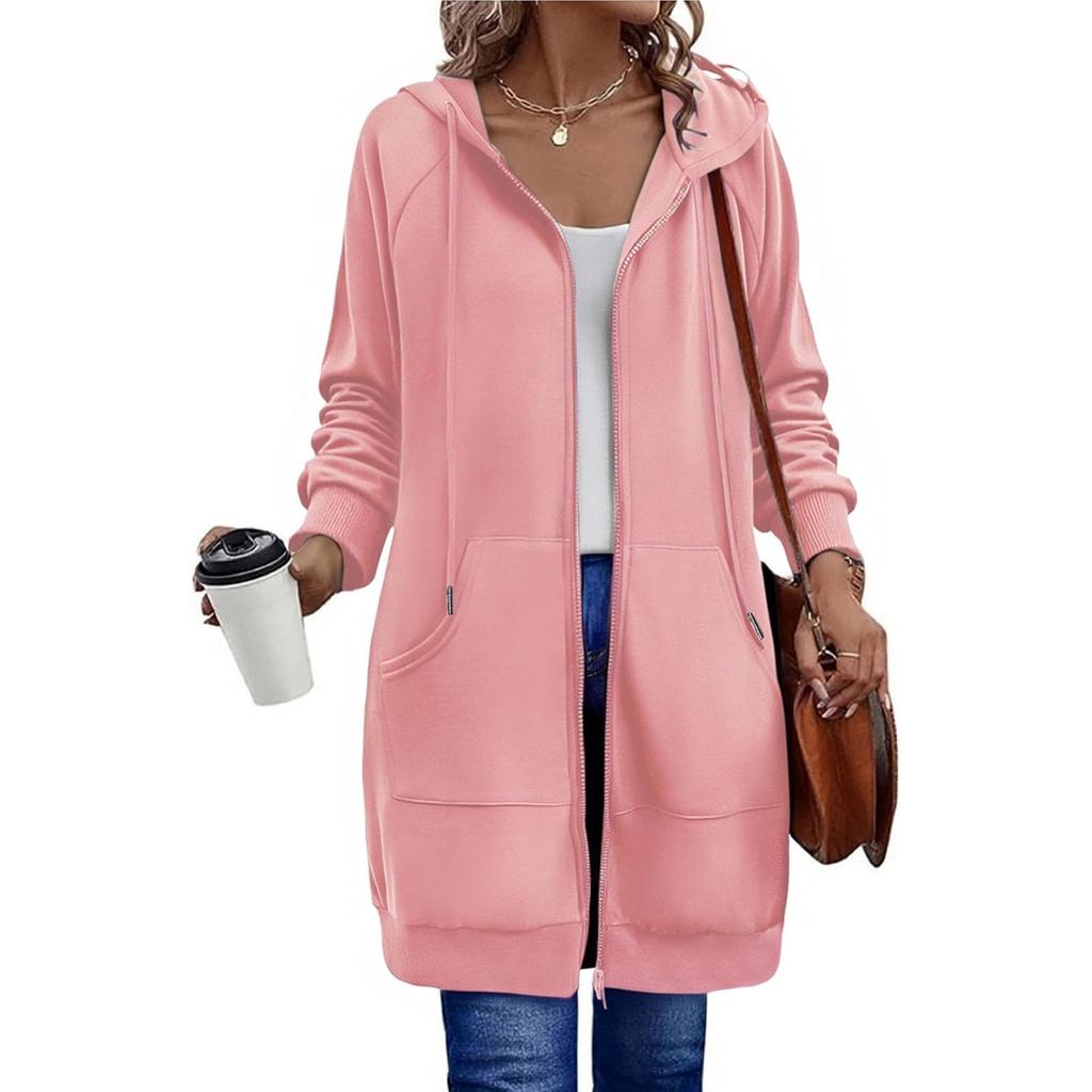 Women's Fashionable Loose-fitting Long-sleeved Casual Jacket With Zipper Hoodie