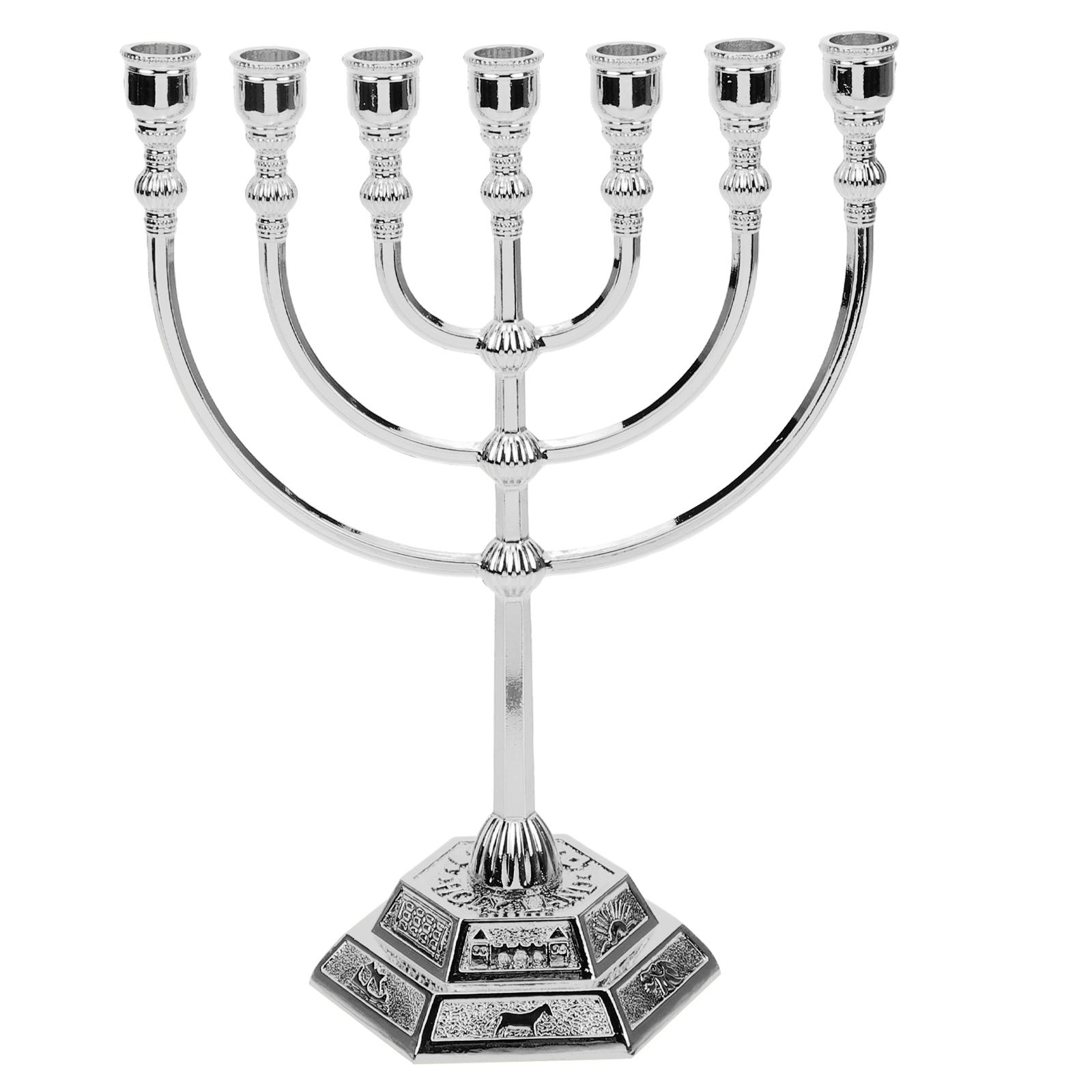 

Seven Holes Menorah Religious Candlesticks Vintage naments Home Decor Bedroom Wall Metal Candles Holder Desktop Accessories 17x12.5cm срібний